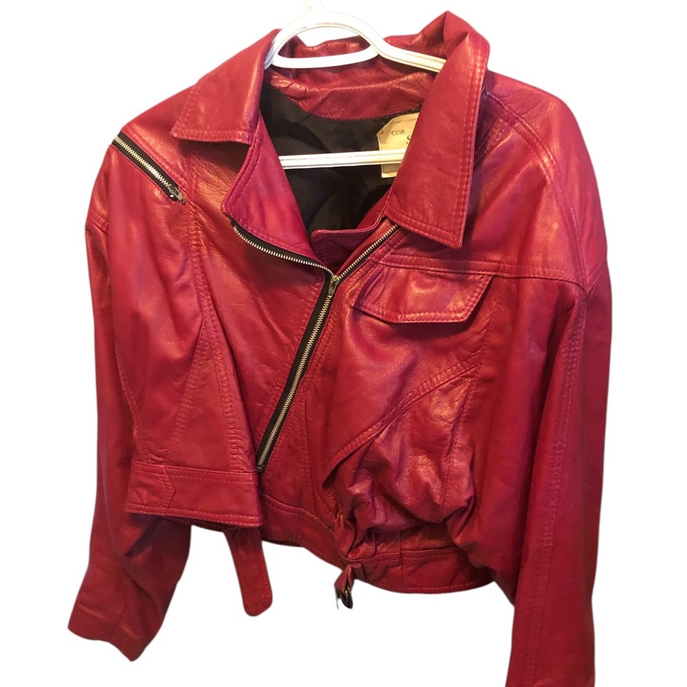 Vintage Sylvia Leather Crop Fushia Pink Biker Style Jacket Women’s Large Read